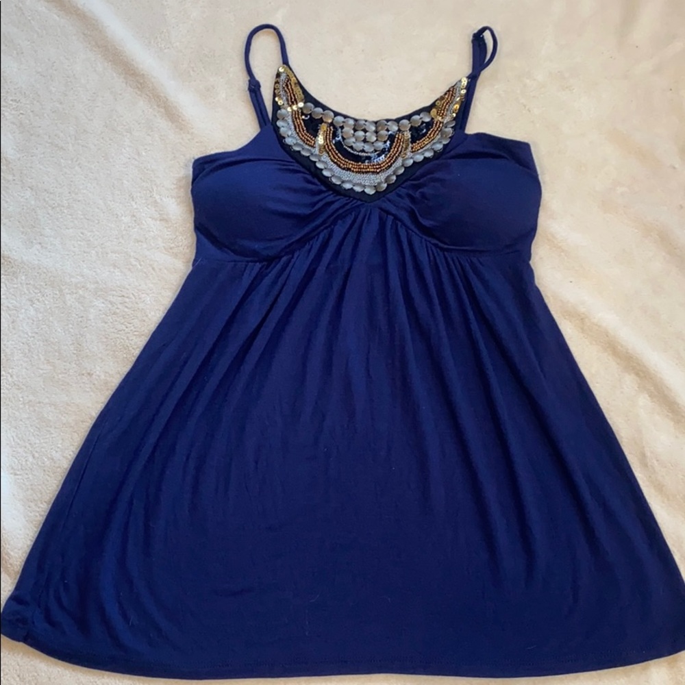Navy camisole with metallic beaded neckline